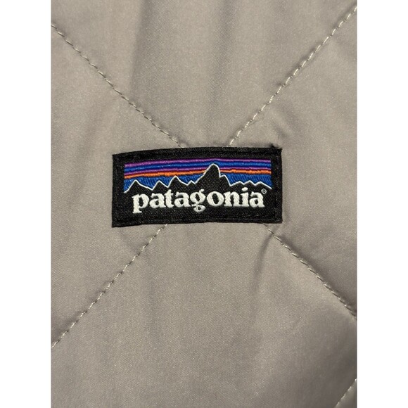 PATAGONIA Light Gray Orange Diamond Quilt Puffer Down Short Jacket Girls Kids XL - Picture 7 of 10